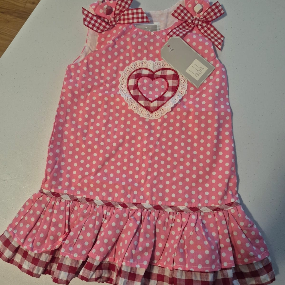 Pink Polka Dot Dress with Heart Design